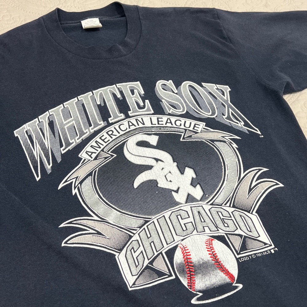 Vintage 1991 Chicago White Sox Logo 7 T-Shirt Mens XL Single Stitch Black MLB